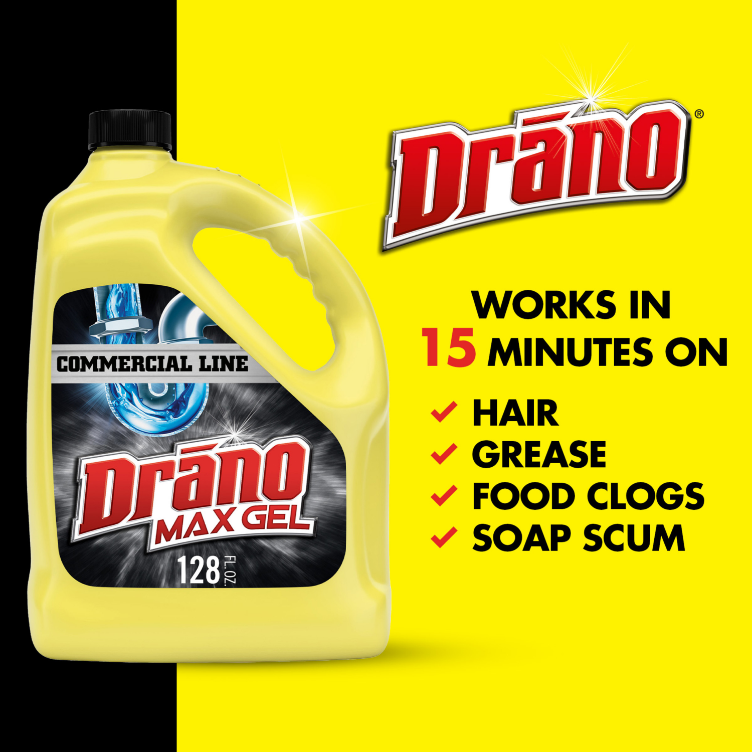 slide 3 of 5, Drano Commercial Line Pro Strength Max Gel Clog Remover 1 gl, 1 gal