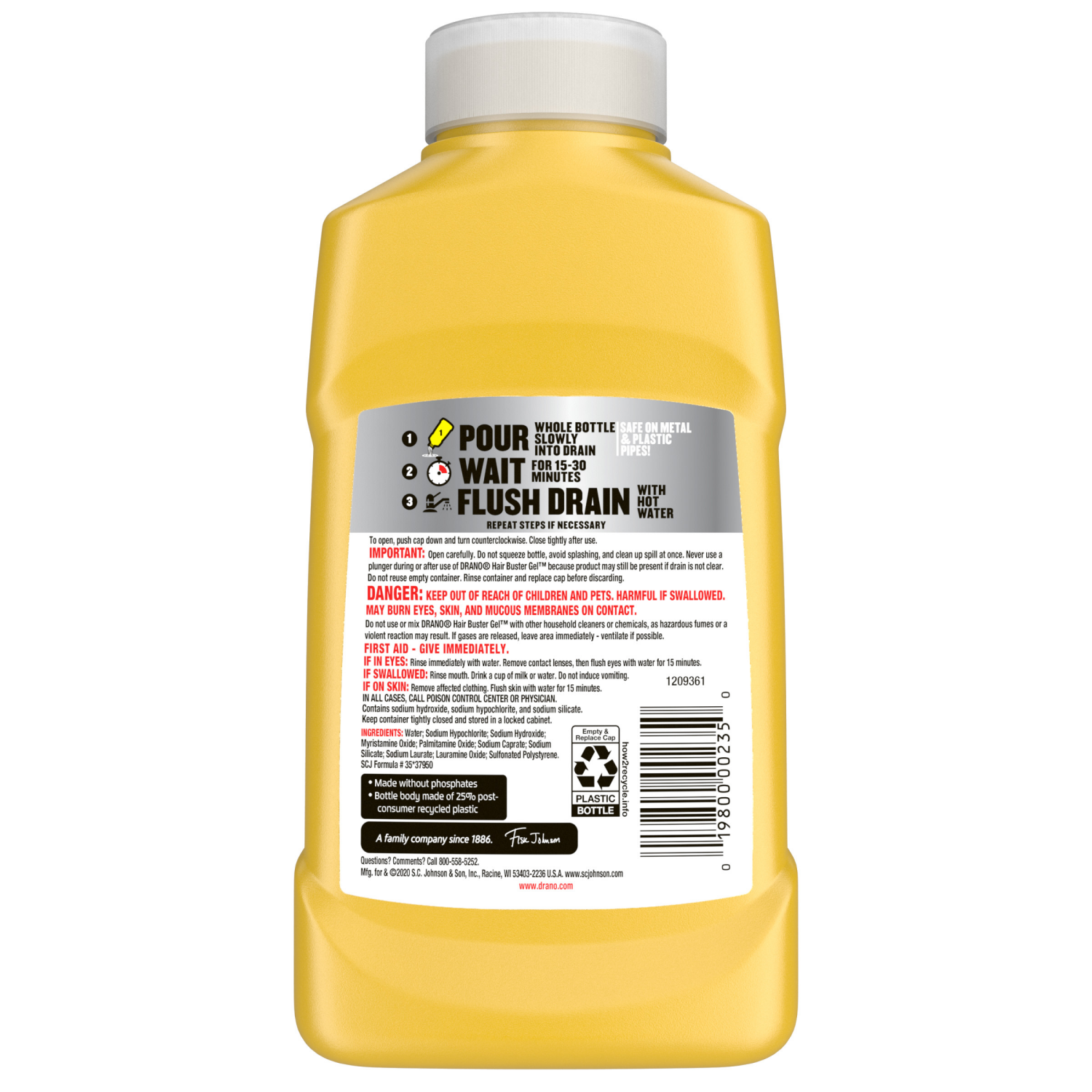 slide 2 of 6, Drano Commercial Line Hair Buster Gel Clog Remover 16 oz, 16 oz