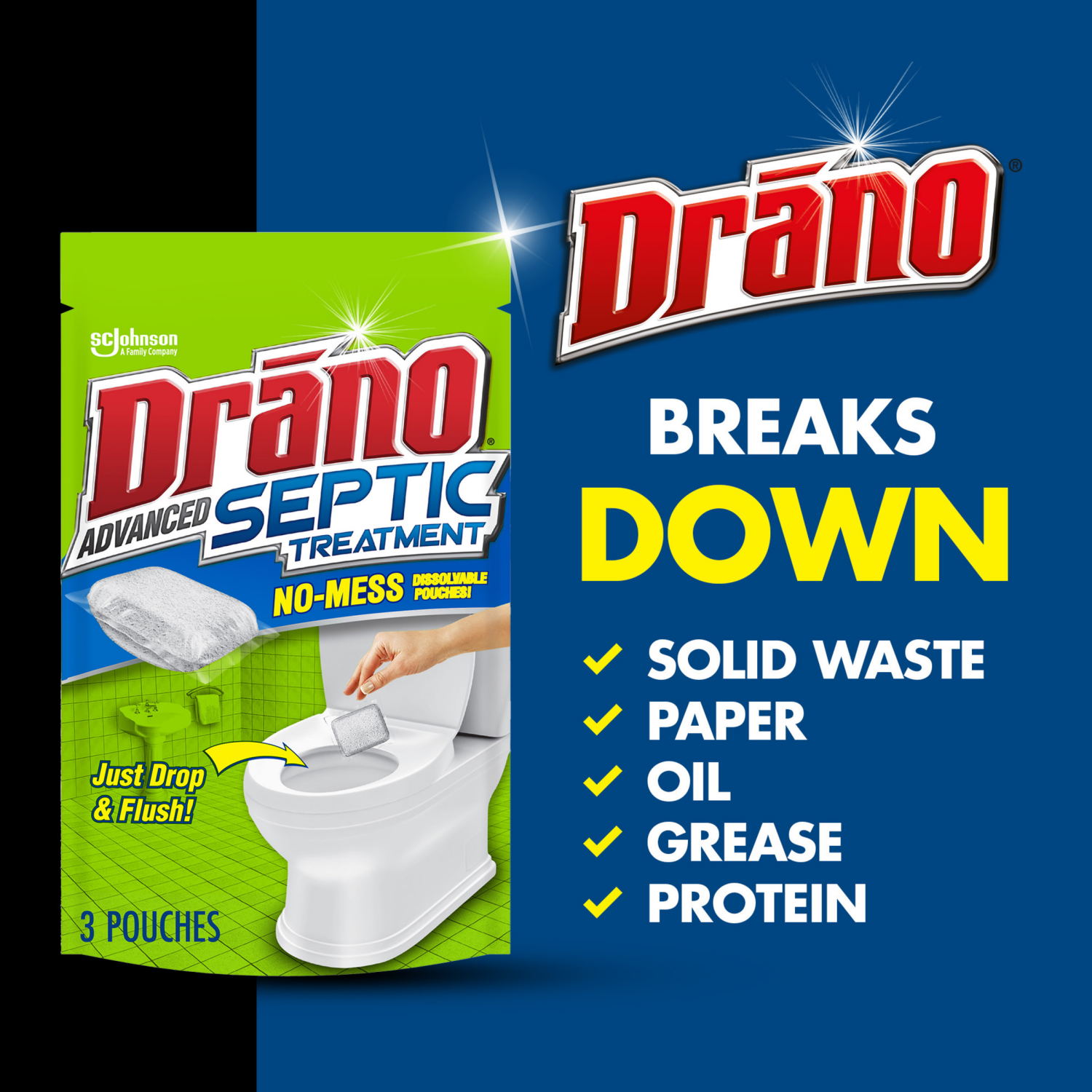 slide 2 of 5, Drano Advanced Septic Treatment 3 Pouches, 3 ct