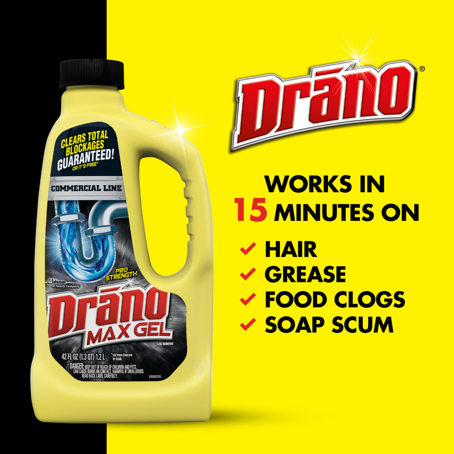slide 5 of 8, Drano Commercial Line Pro Strength Max Gel Clog Remover 42 fl oz, 42 fl oz