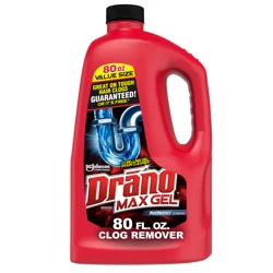 Drano Max Gel Clog Remover, Pro Strength Drain Cleaner for Home Use, Safe on Pipes, 80 oz