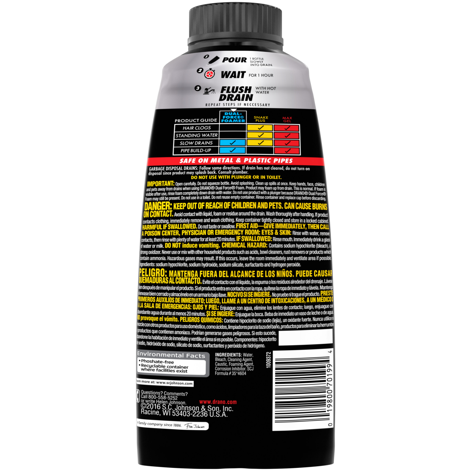 slide 2 of 8, Drano Commercial Line Dual-Force Foamer, Powerful Clog Remover, 17 oz, 17 fl oz