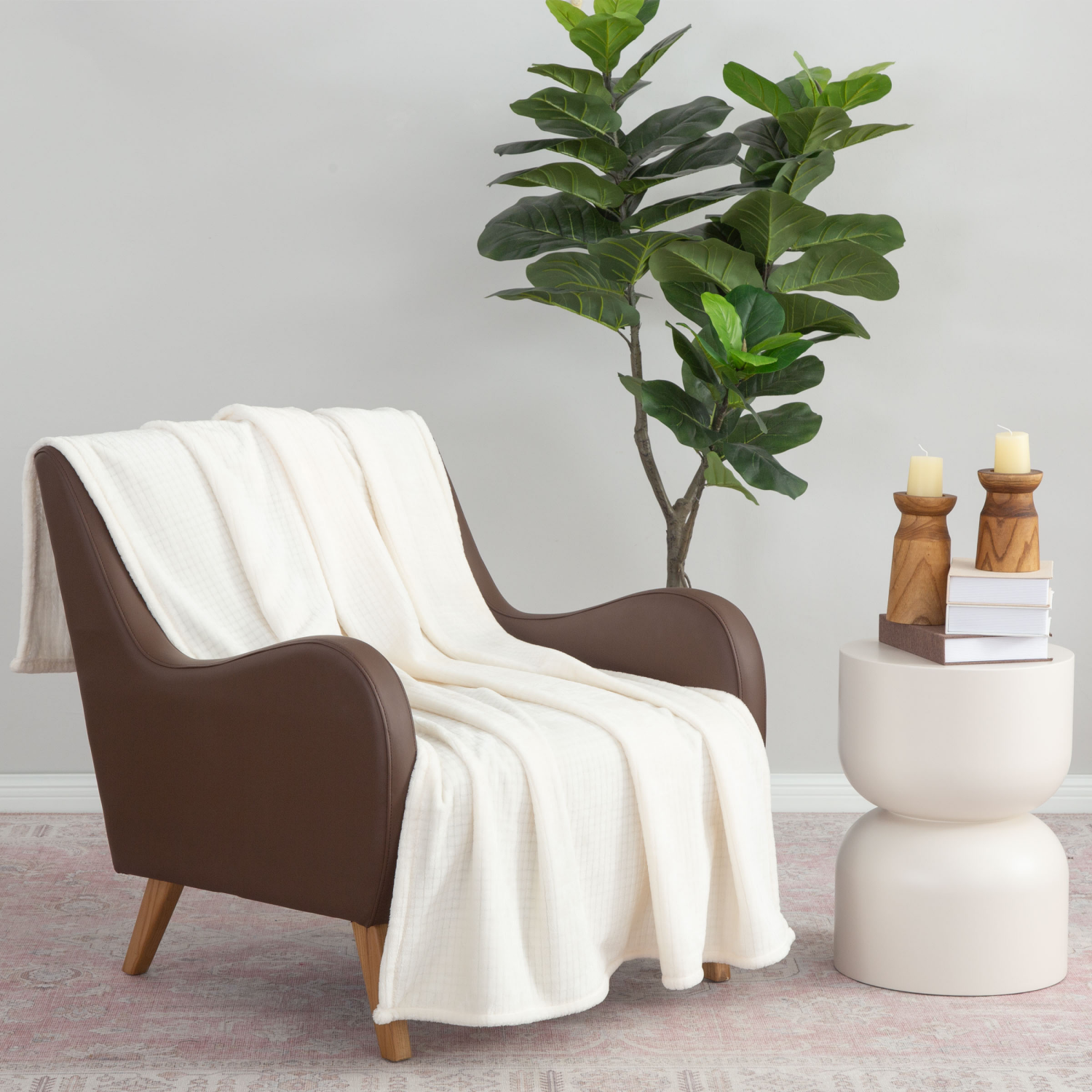 slide 2 of 4, Berkshire Blanket Grid Dobby Velvetloft, 50in x 70 in, Cloud Dancer, 1 ct