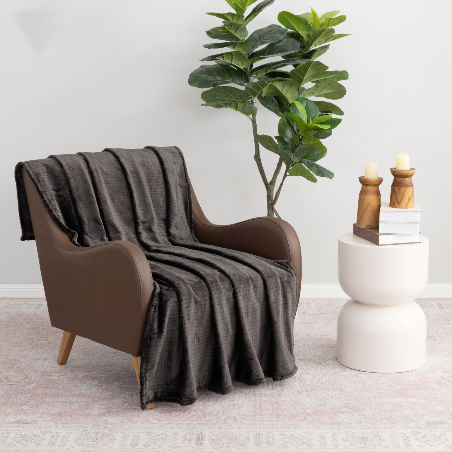 slide 2 of 4, Berkshire Blanket Grid Dobby Velvetloft, 50in x 70 in, Molton Coal, 1 ct