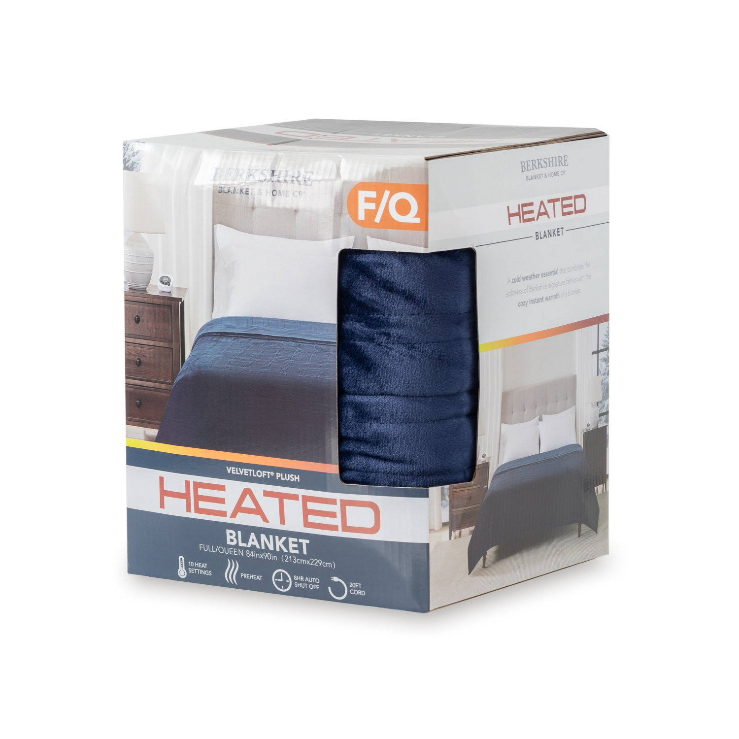 slide 1 of 4, BERKSHIRE BLANKET Berkshire Heated Blanket, Twin, Navy, 1 ct