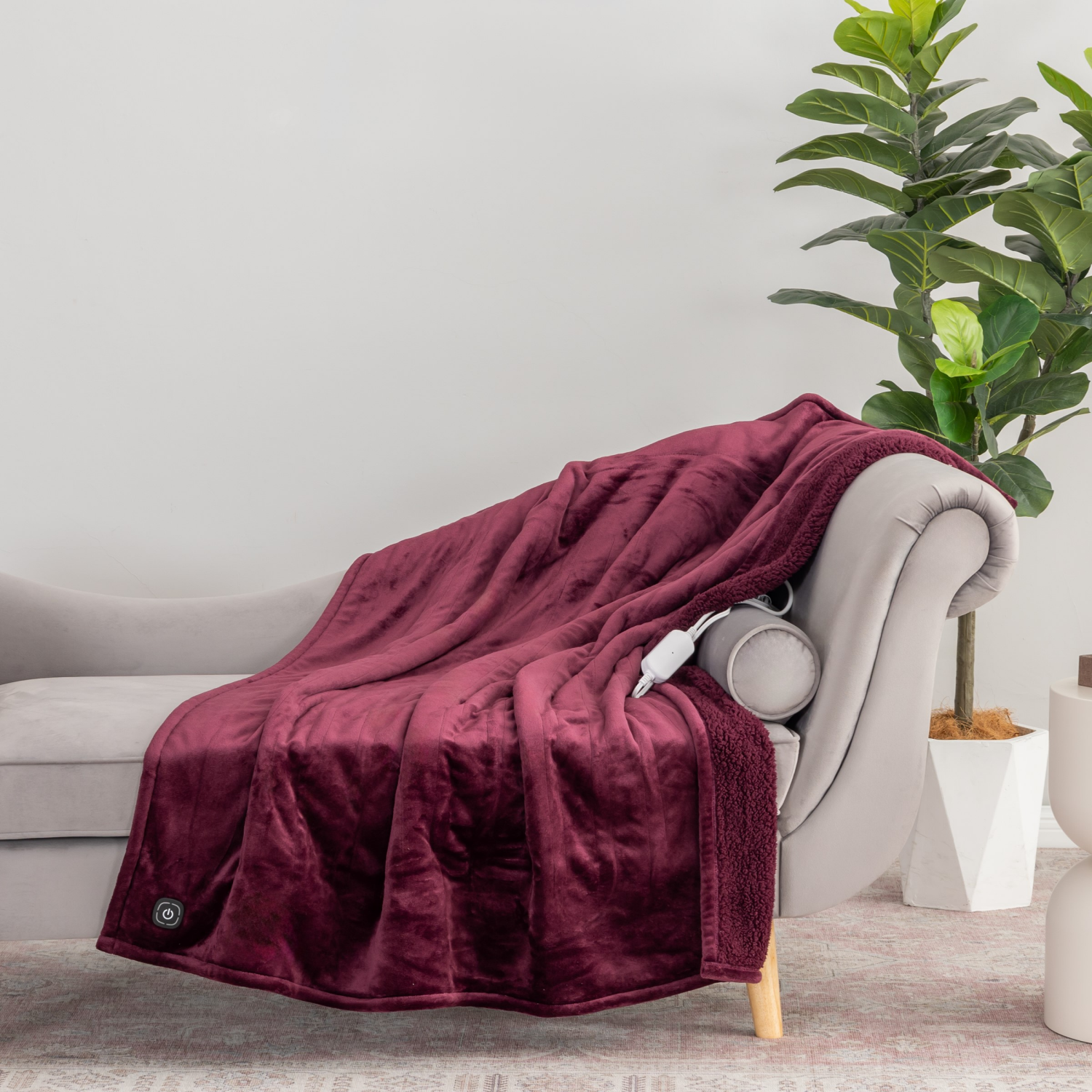 slide 3 of 4, BERKSHIRE BLANKET Berkshire Heated Throw, 50 in x 60 in, Burgundy, 50 in