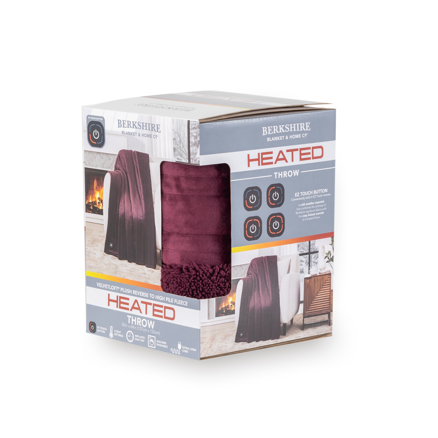 slide 1 of 4, BERKSHIRE BLANKET Berkshire Heated Throw, 50 in x 60 in, Burgundy, 50 in