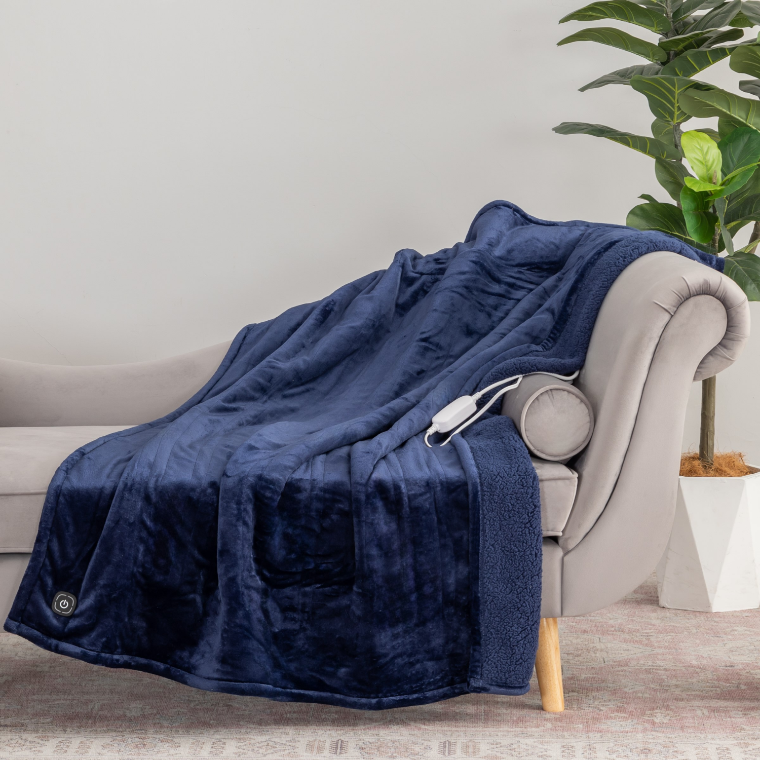 slide 3 of 4, BERKSHIRE BLANKET Berkshire Heated Throw, 50 in x 60 in, Navy, 50 in