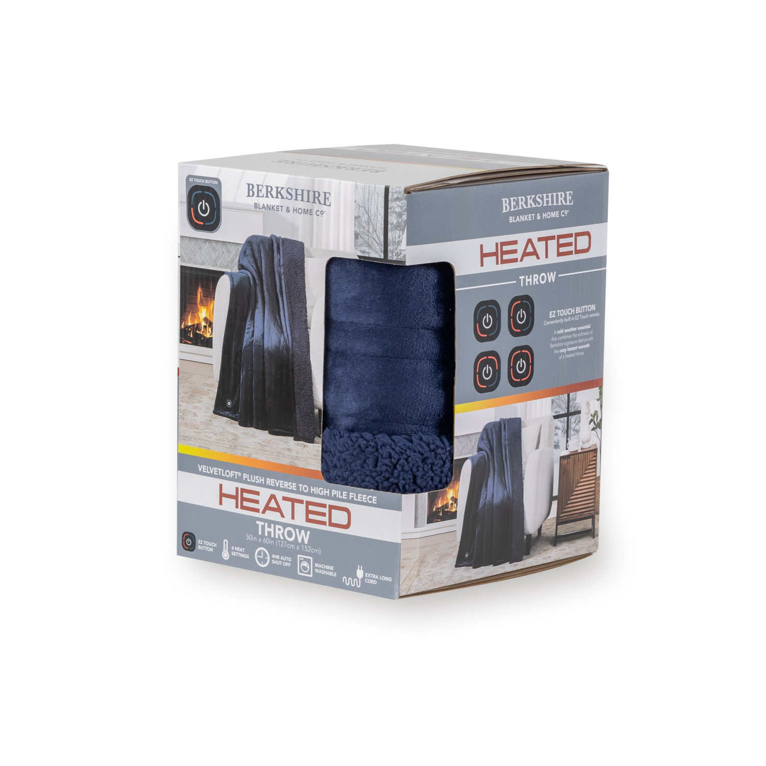 slide 1 of 4, BERKSHIRE BLANKET Berkshire Heated Throw, 50 in x 60 in, Navy, 50 in