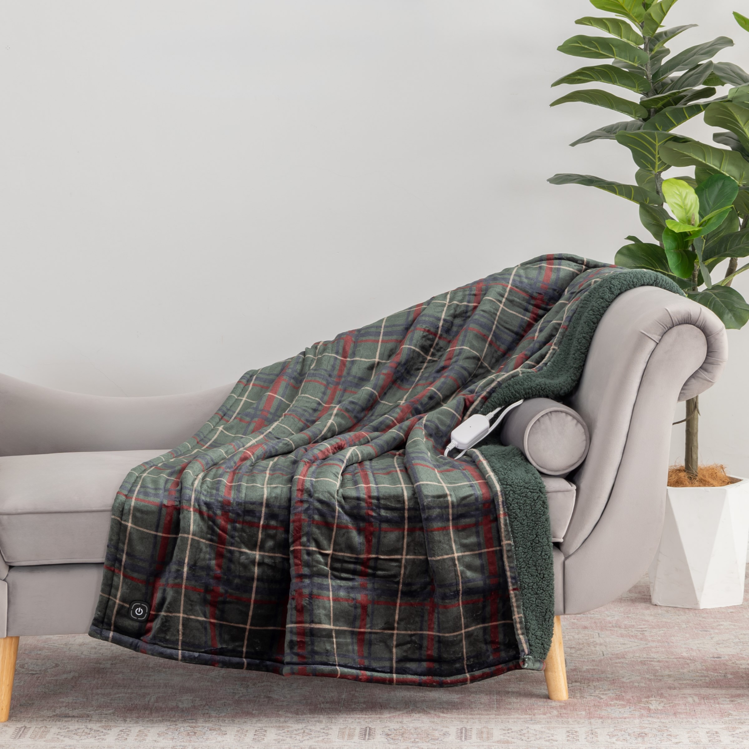 slide 3 of 4, BERKSHIRE BLANKET Berkshire Heated Throw, 50 in x 60 in, Green Plaid, 50 in