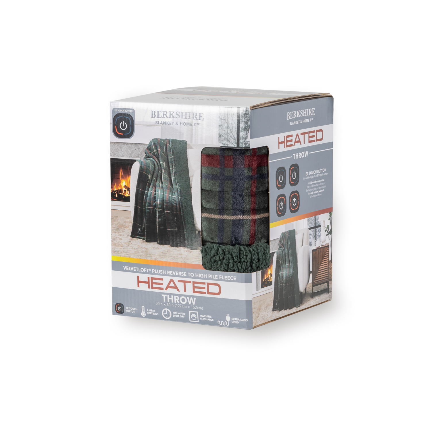 slide 1 of 4, BERKSHIRE BLANKET Berkshire Heated Throw, 50 in x 60 in, Green Plaid, 50 in