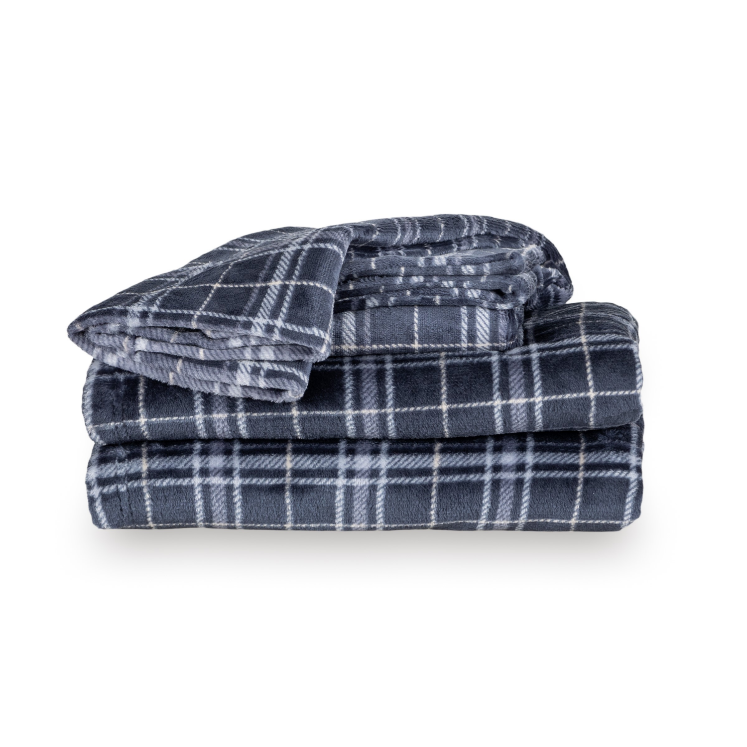 slide 3 of 4, BERKSHIRE BLANKET Berkshire Velvetloft Plush Sheets, King, Navy Plaid, 1 ct