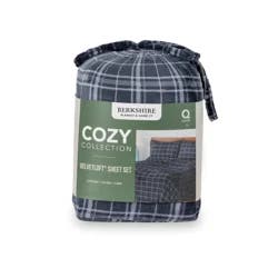 BERKSHIRE BLANKET Berkshire Velvetloft Plush Sheets, King, Navy Plaid