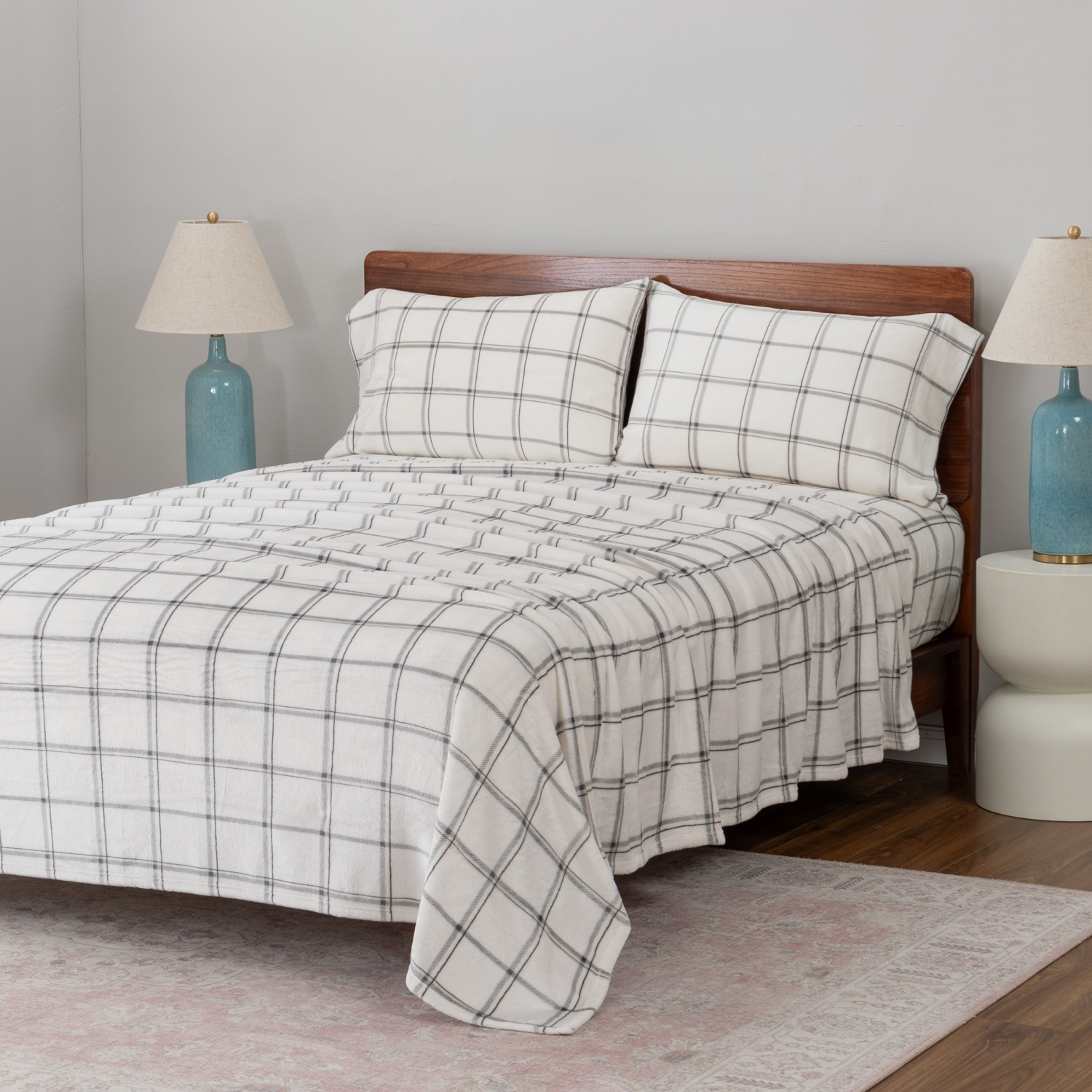 slide 2 of 4, BERKSHIRE BLANKET Berkshire Velvetloft Plush Sheets, Queen, Grey Plaid, 1 ct