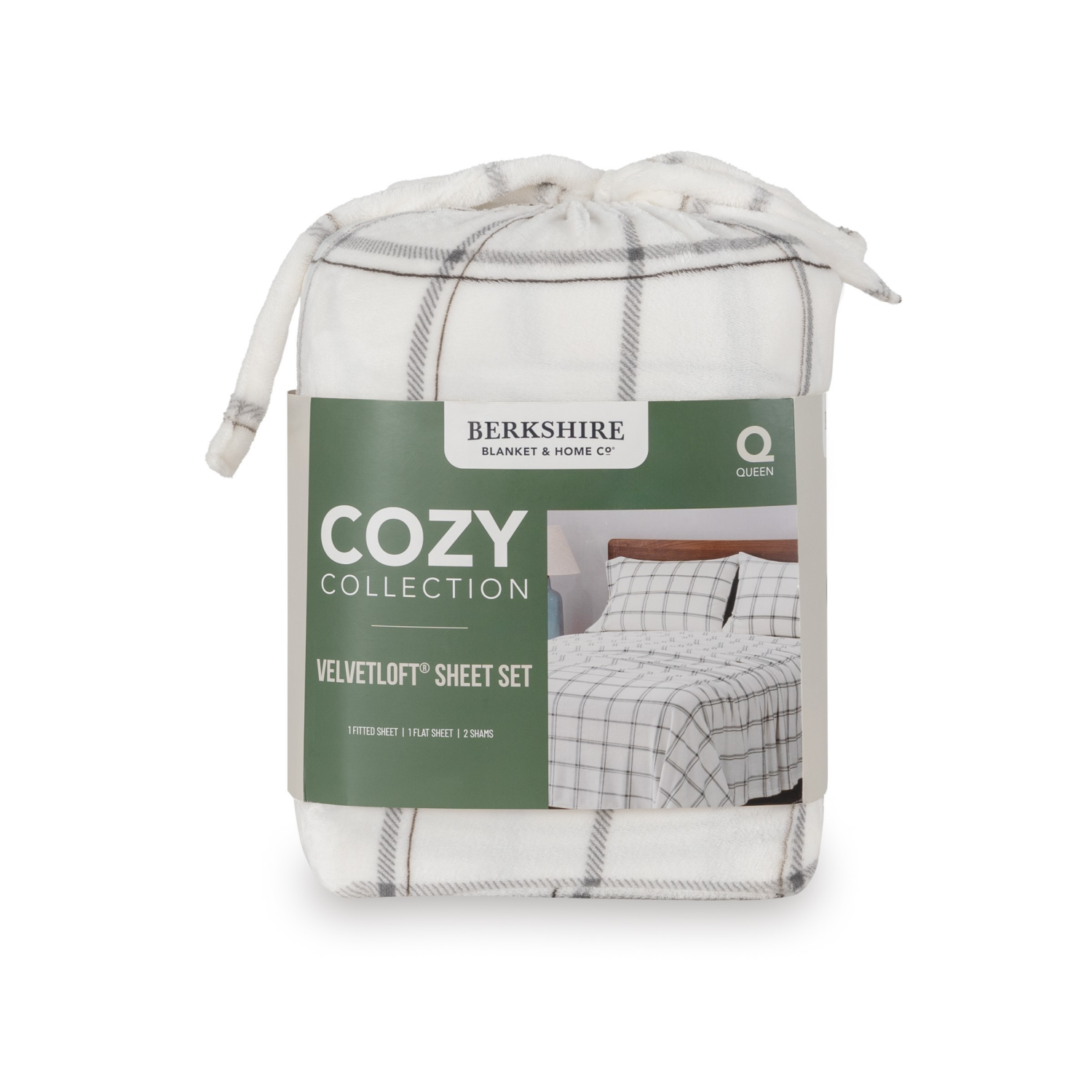 slide 1 of 4, BERKSHIRE BLANKET Berkshire Velvetloft Plush Sheets, Queen, Grey Plaid, 1 ct