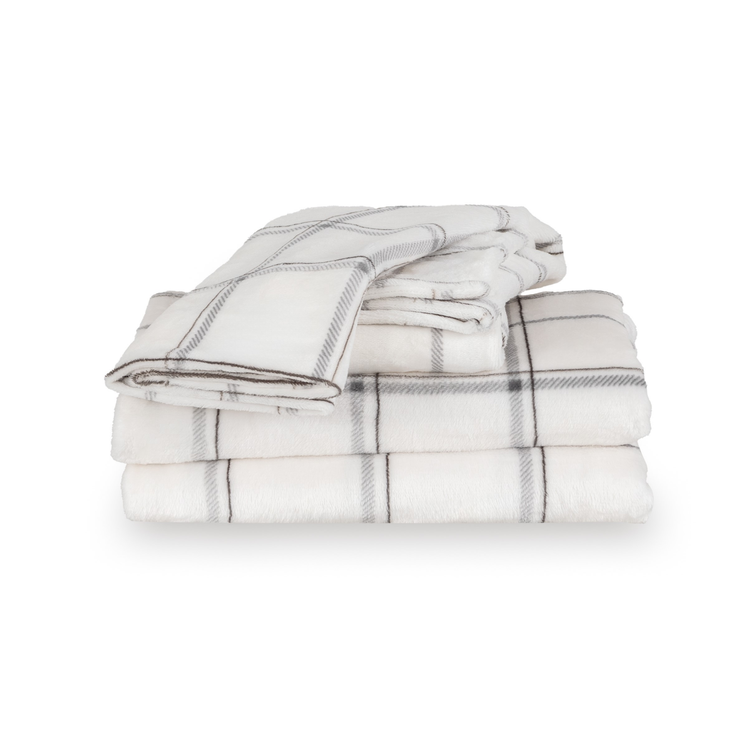 slide 3 of 4, BERKSHIRE BLANKET Berkshire Velvetloft Plush Sheets, Twin, Grey Plaid, 1 ct