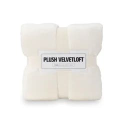 Berkshire Blanket Long Pile Velvetloft Plush, 50 in x 70 in, Cream