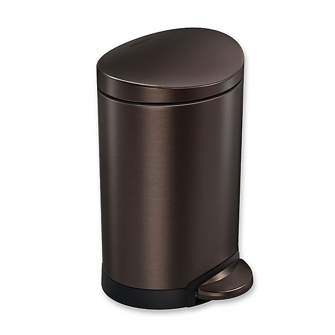 slide 1 of 1, simplehuman Stainless Steel Fingerprint-Proof Semi-Round Step Can - Dark Bronze, 6 liter