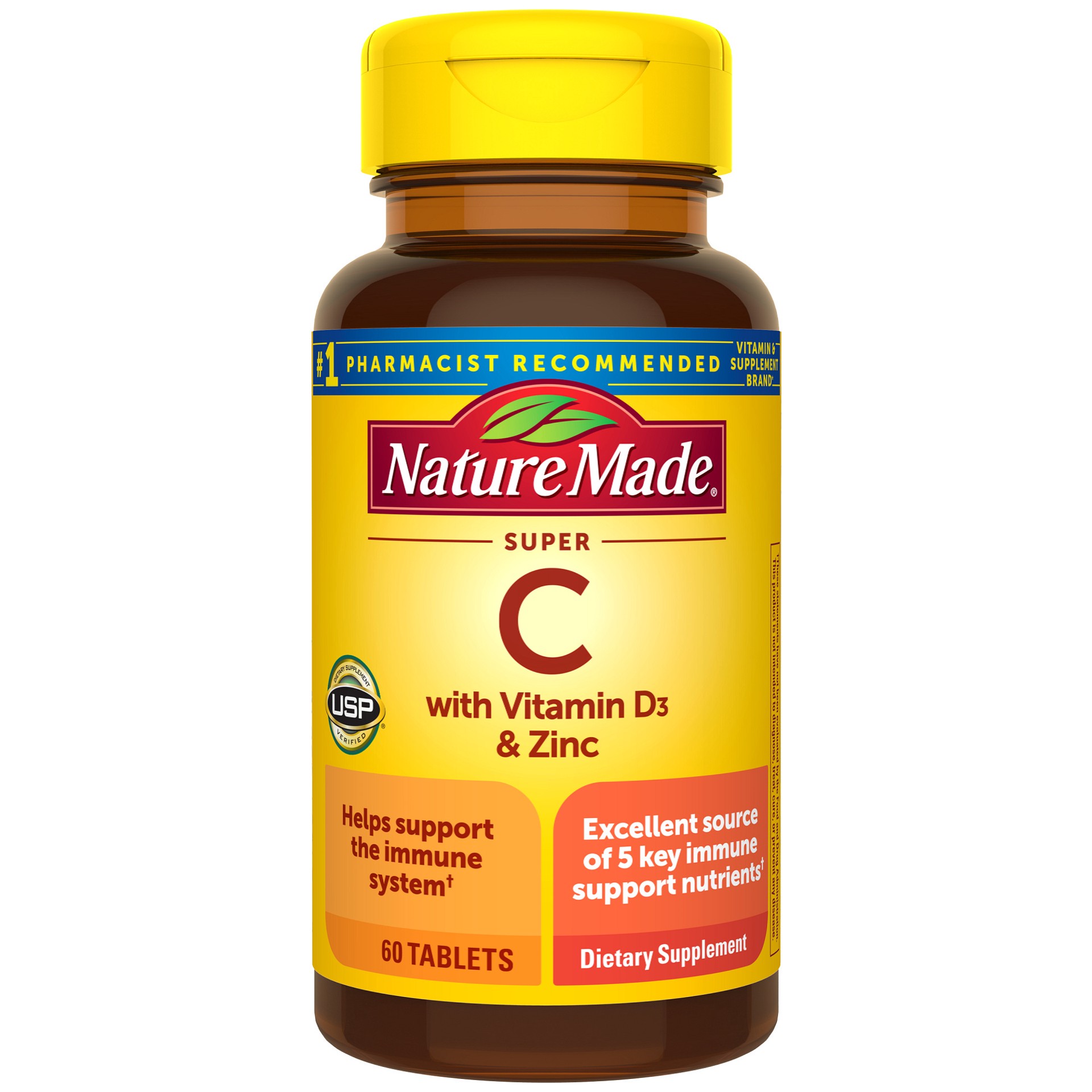 slide 1 of 12, Nature Made Super C with Vitamin D3 and Zinc, Dietary Supplement for Immune Support, 60 Tablets, 60 Day Supply, 60 ct