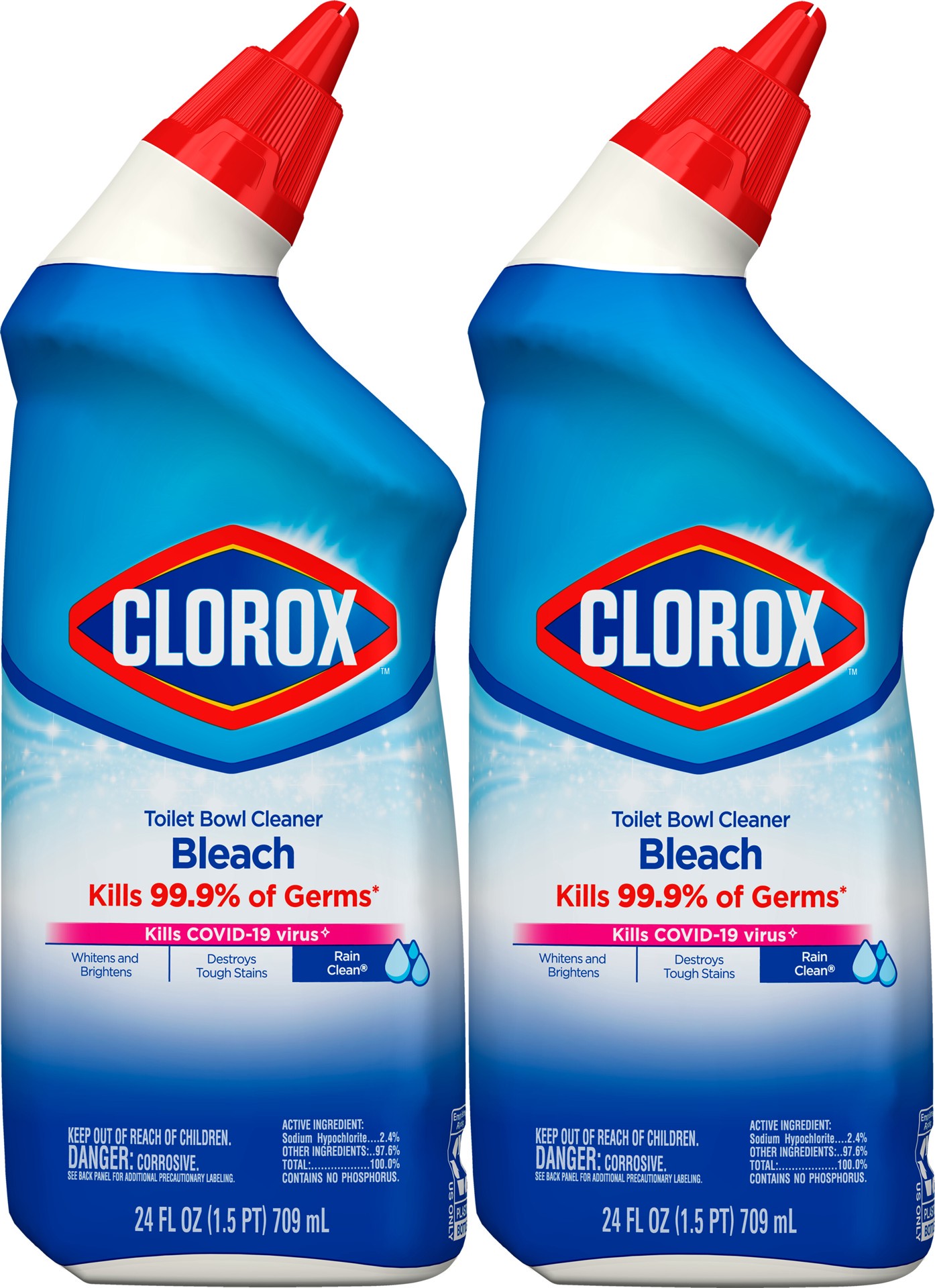 slide 3 of 5, Clorox Toilet Bowl Cleaner Bleach, Rain Clean - 24 Ounces, Pack of 2 (00273) (Package May Vary), 24 fl oz