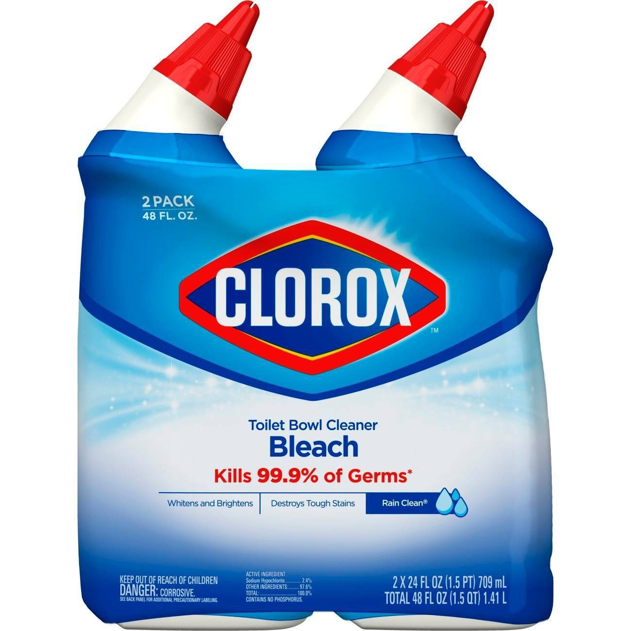 slide 1 of 8, Clorox Toilet Bowl Cleaner - Rain Clean, 2 ct; 24 oz