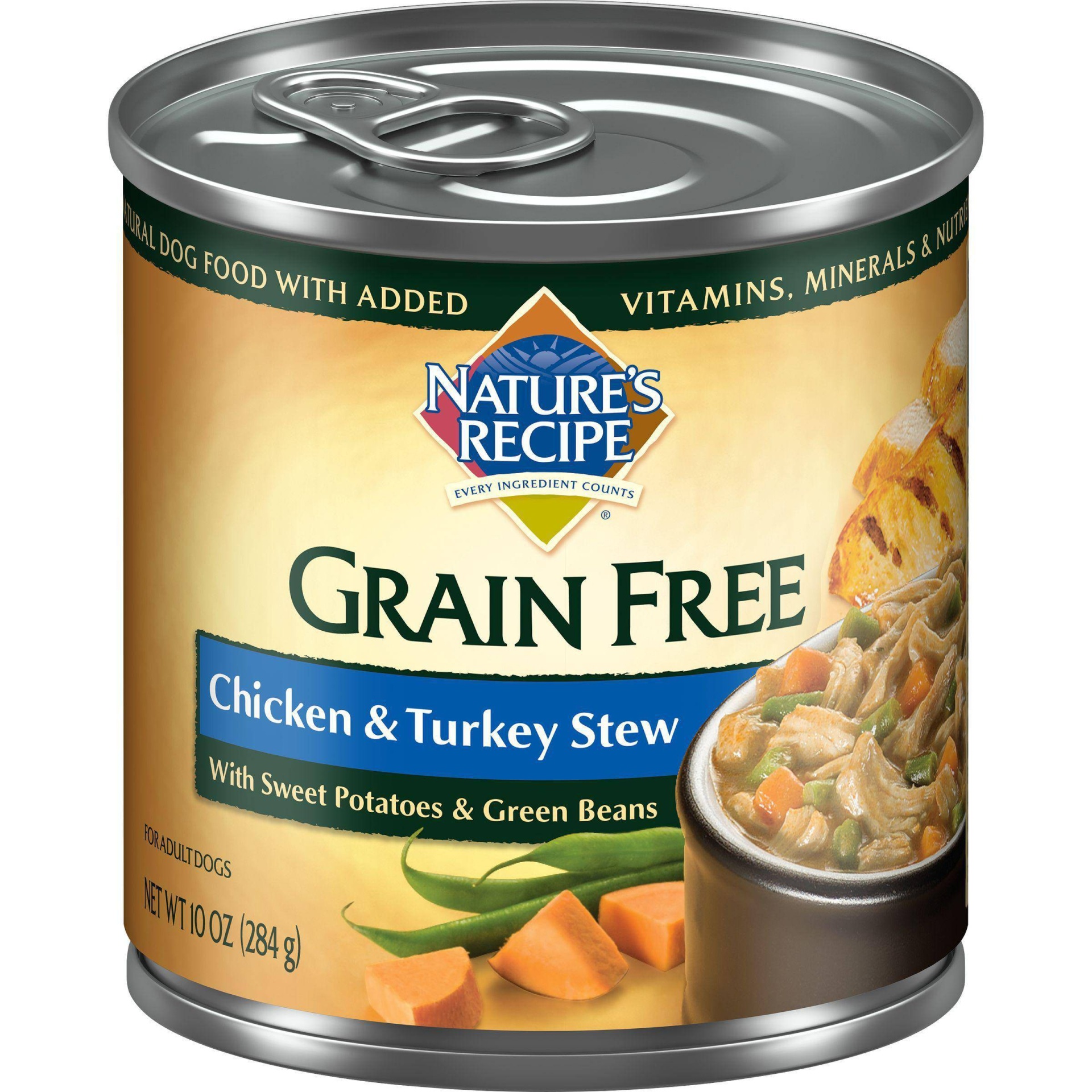 slide 1 of 4, Nature's Recipe Grain Free Stew Wet Dog Food Chicken & Turkey Stew with Sweet Potatoes & Green Beans, 10 oz