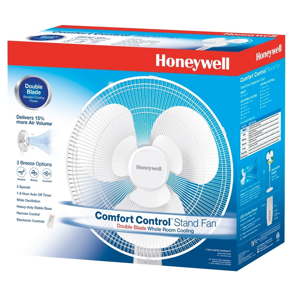 slide 4 of 5, Honeywell Stand Fan with Double Blades - White, 16 in