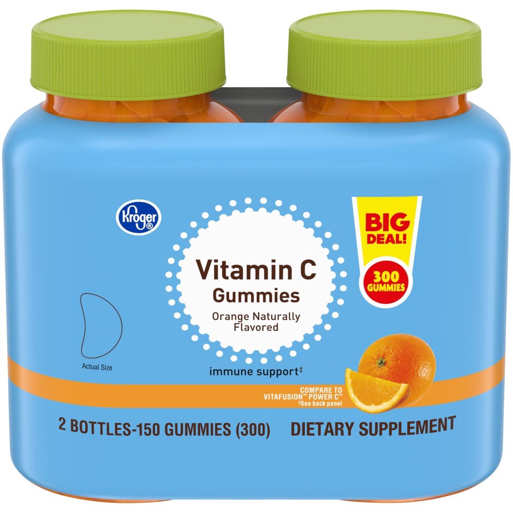 slide 2 of 3, Kroger Adult Vitamin C Orange Flavored Gummy Twin Pack, 300 ct