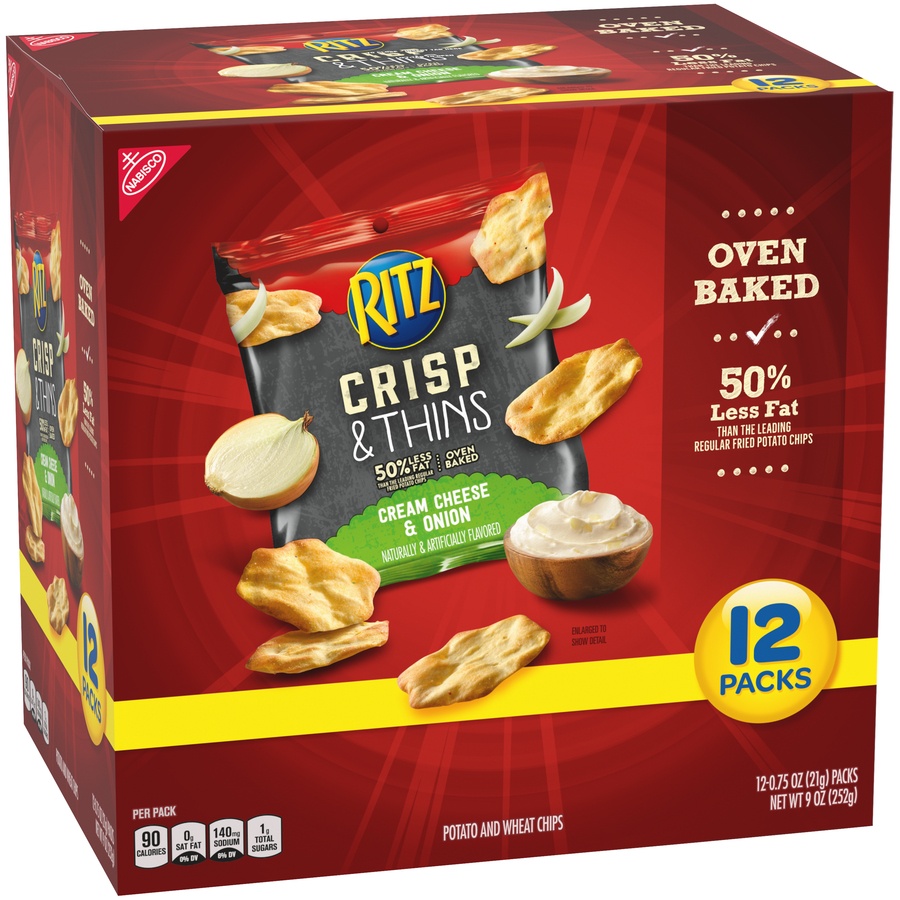 slide 4 of 8, Ritz Crisp & Thins Cream Cheese & Onion Chips - Snack Packs, 12 ct; 0.75 oz