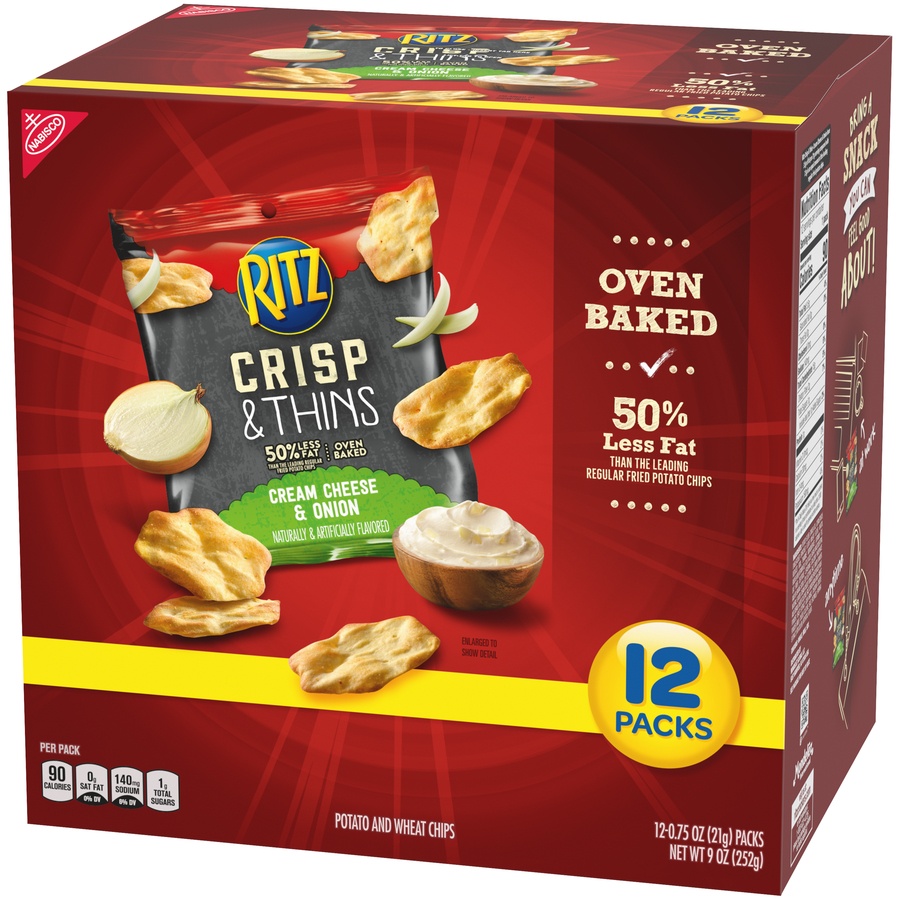 slide 5 of 8, Ritz Crisp & Thins Cream Cheese & Onion Chips - Snack Packs, 12 ct; 0.75 oz