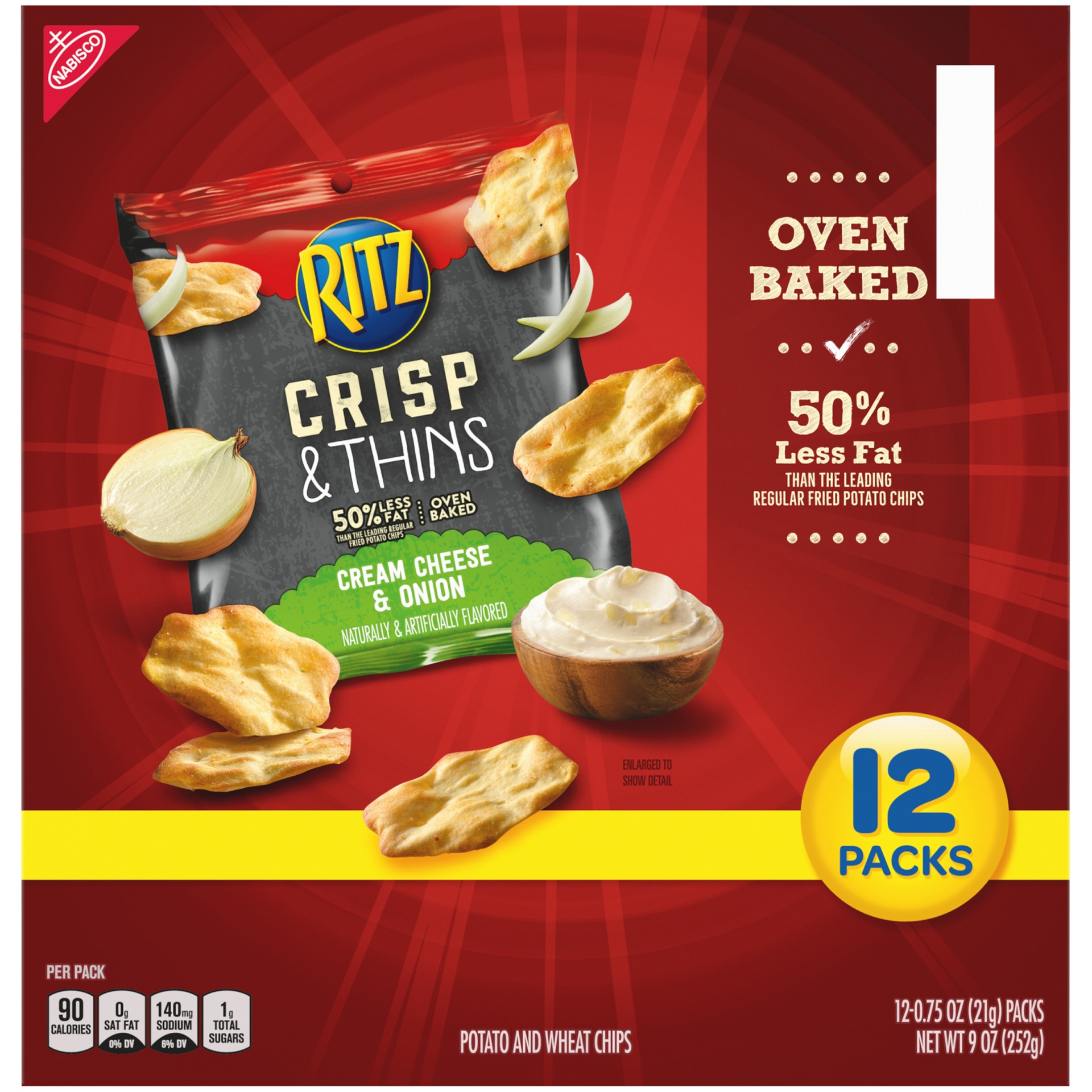 slide 7 of 8, Ritz Crisp & Thins Cream Cheese & Onion Chips - Snack Packs, 12 ct; 0.75 oz