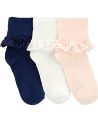 Carter's Carters Kid 3-Pack Lace Cuff Socks Pink/White/Navy 4-7