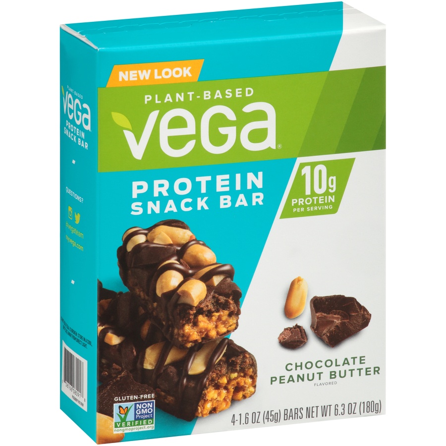 slide 2 of 8, Vega Plant-based Chocolate Peanut Butter Protein Snack Bar, 4 ct; 1.6 oz