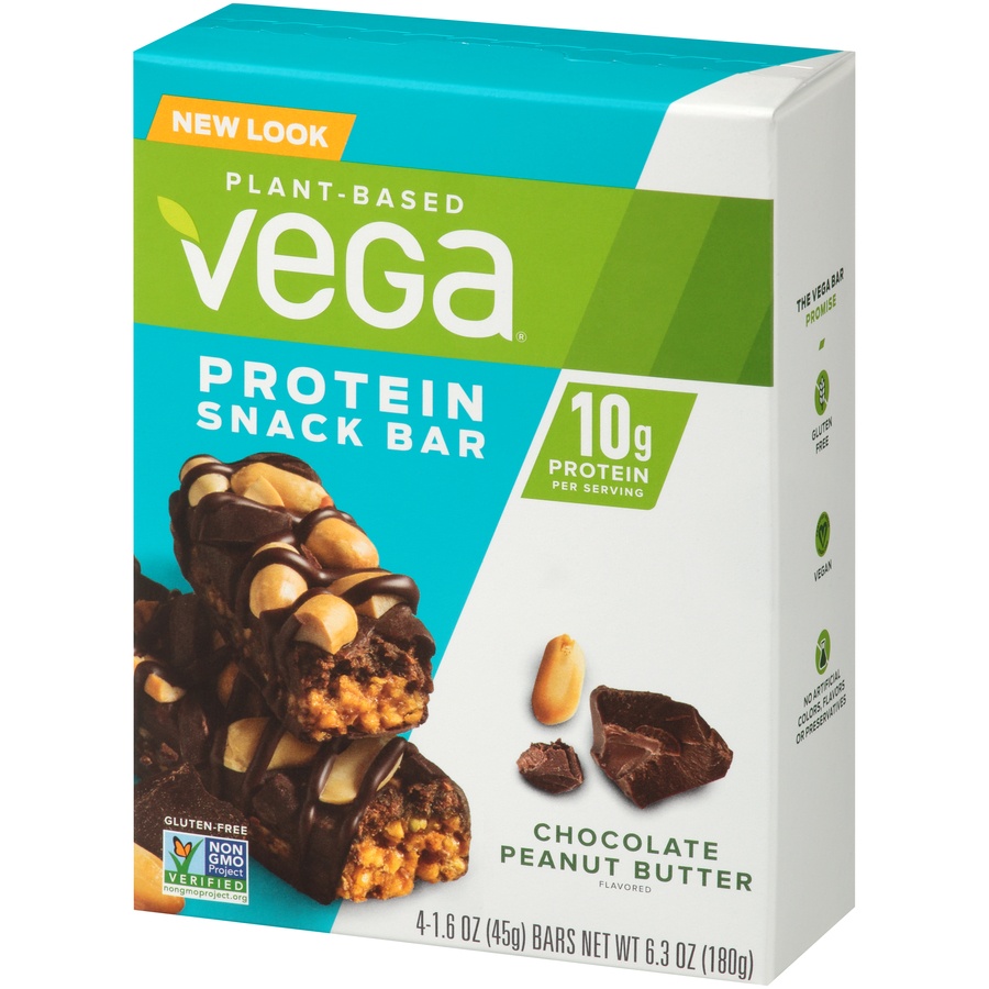 slide 3 of 8, Vega Plant-based Chocolate Peanut Butter Protein Snack Bar, 4 ct; 1.6 oz