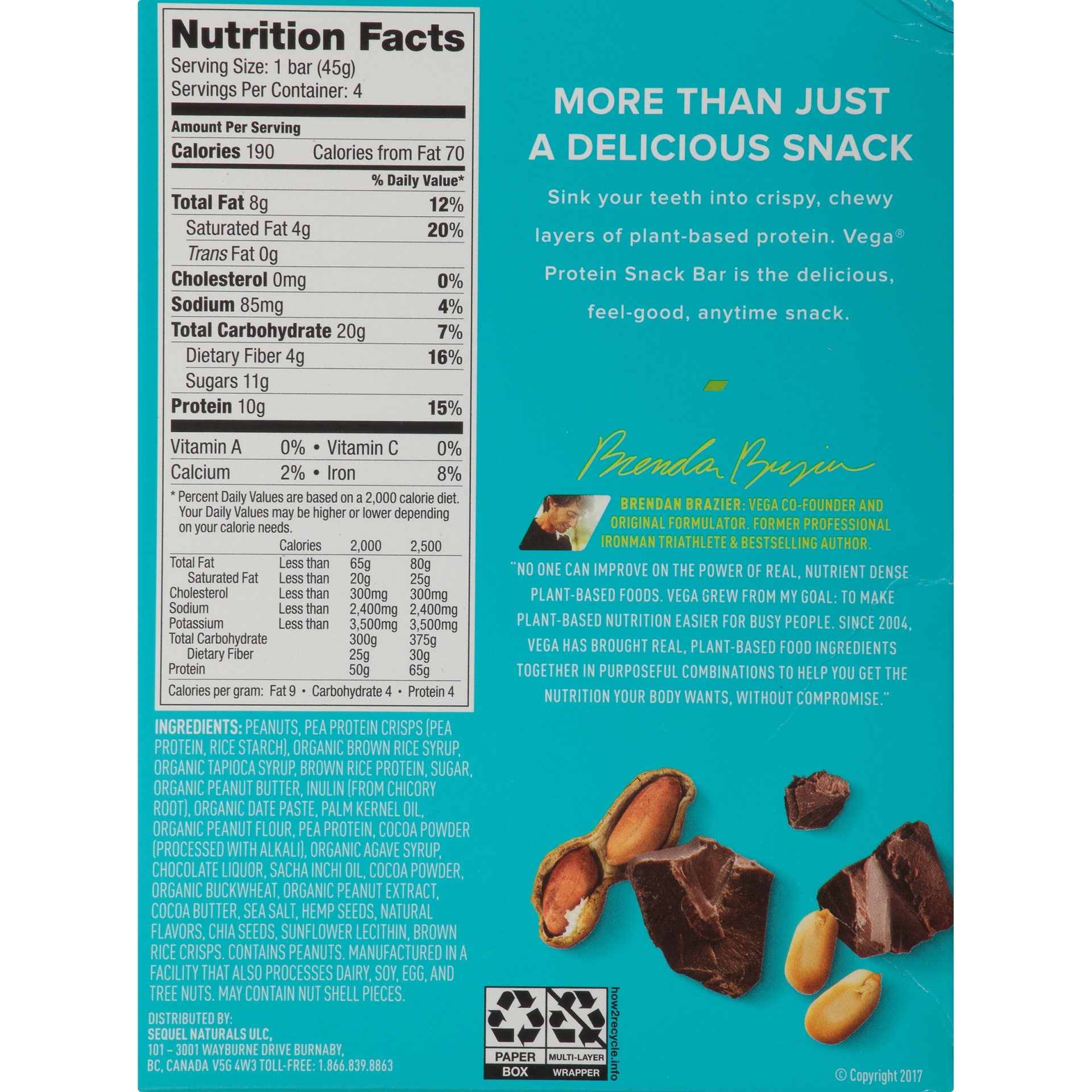 slide 6 of 8, Vega Plant-based Chocolate Peanut Butter Protein Snack Bar, 4 ct; 1.6 oz