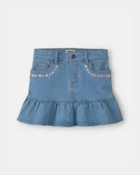 Oshkosh Girls Floral Denim Ruffle Skirt - Medium Wash Medium Wash 12