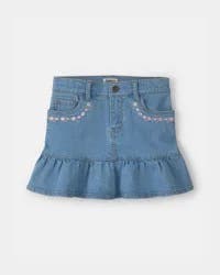 Oshkosh Girls Floral Denim Ruffle Skirt - Medium Wash Medium Wash 12