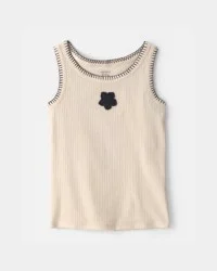 Carters Girls Flower Embroidered Rib Tank Top - Ivory Ivory 5
