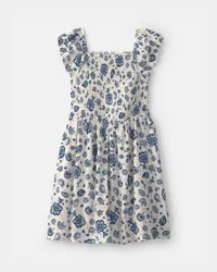 Oshkosh Girls Smocked Floral Dress - Blue/Ivory Blue/Ivory 12