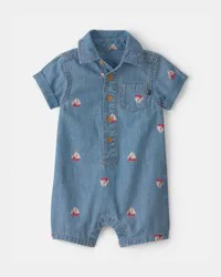 Oshkosh Baby Teddy Bear Sailboat Chambray Romper - Indigo Indigo 12M