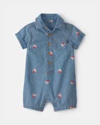 Oshkosh Baby Teddy Bear Sailboat Chambray Romper - Indigo Indigo 12M