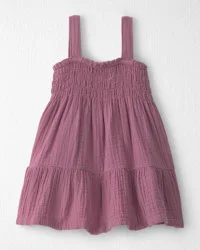 Baby Girl Organic Cotton Smocked Gauze Dress Mauve 9M
