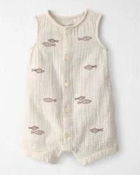 Littleplanet Baby Organic Cotton Gauze Embroidered Romper Cream 3M
