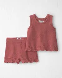 Littleplanet Baby Girl 2-Piece Organic Cotton Knit Top & Short Set Coral 24M