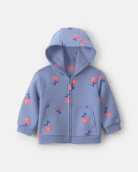 Carters Baby Girl Floral Fleece Zip-Up Hoodie - Blue Blue 12M
