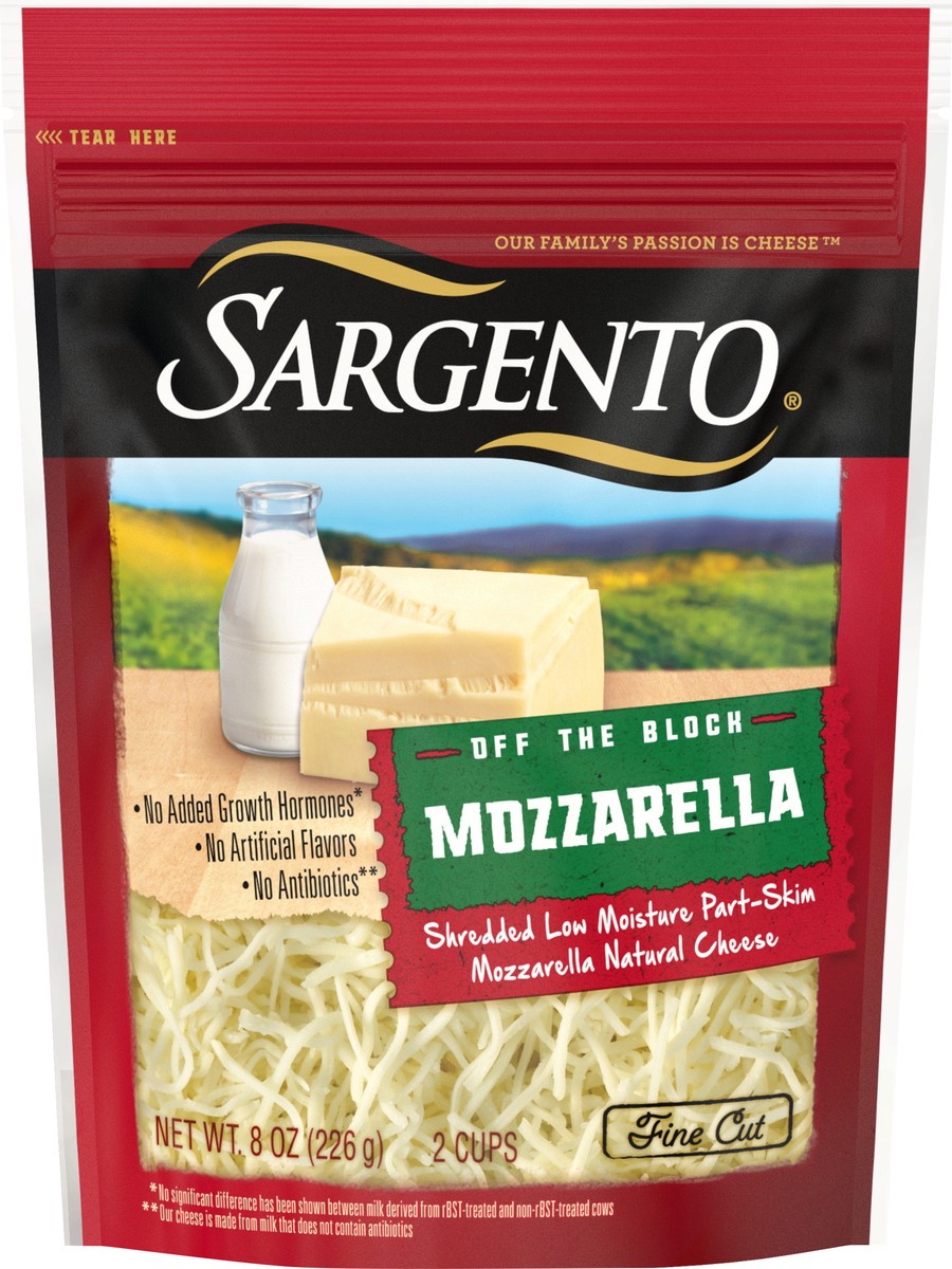 slide 2 of 9, Sargento Off The Block Mozzarella Fine Cut Shredded Cheese, 8 oz