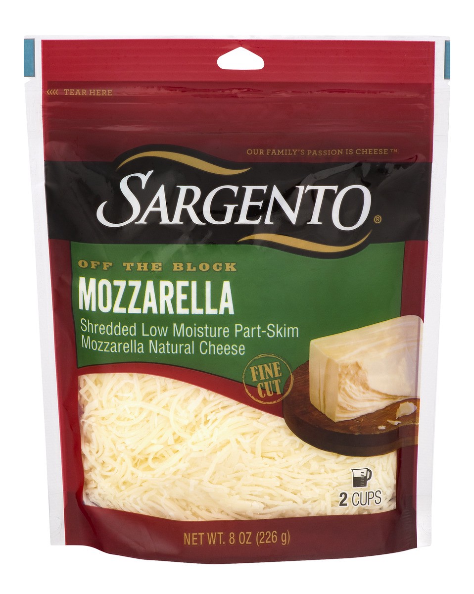 slide 1 of 9, Sargento Off The Block Mozzarella Fine Cut Shredded Cheese, 8 oz