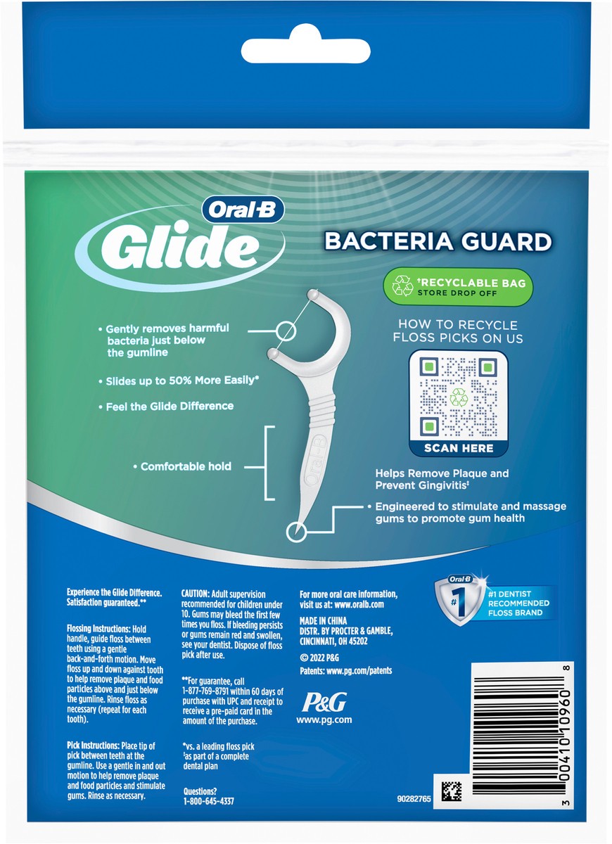 slide 2 of 5, Oral-B Glide Bacteria Guard Dental Floss Picks, Mint, 75 Picks, 75 ct