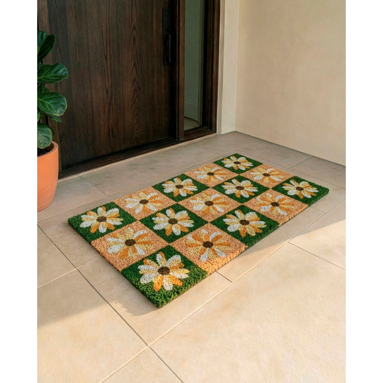 slide 2 of 2, Daisy Check Printed Coir Mat, 1 ct