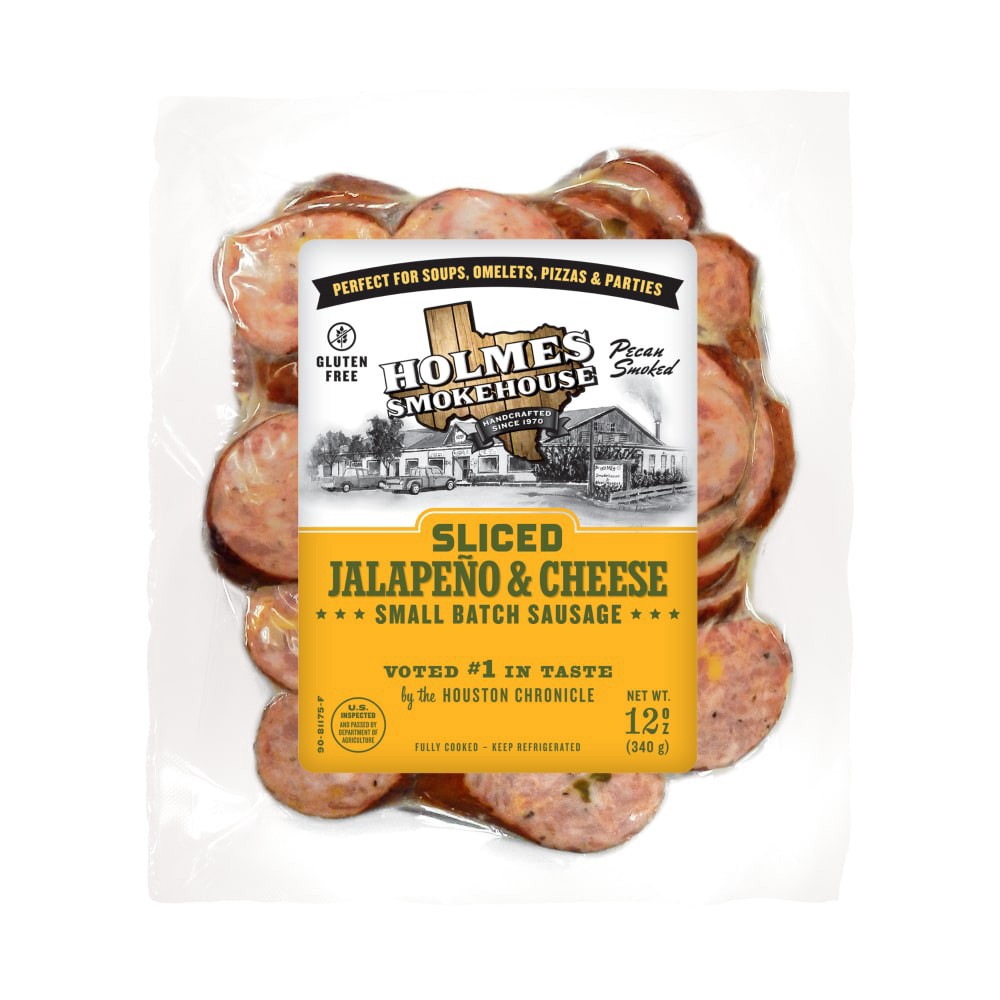 slide 2 of 2, Holmes Smokehouse Sliced Jalapeno & Cheese Small Batch Sausage, 12 oz